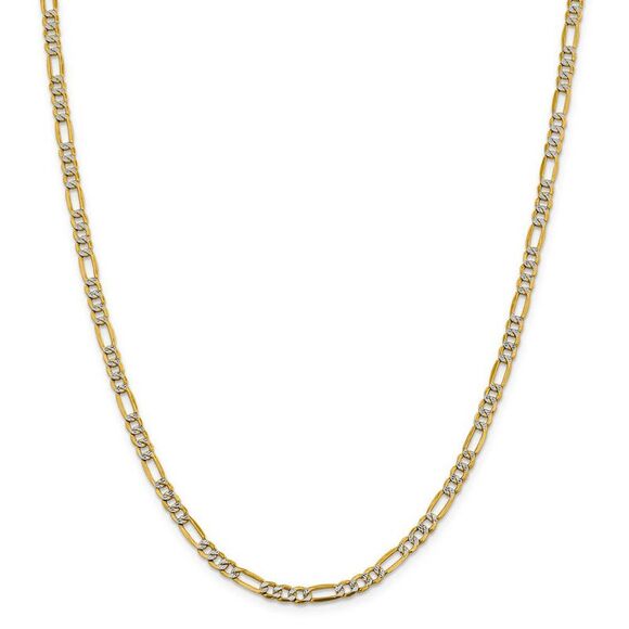 4mm 14k Yellow Gold & Rhodium Hollow Pave Figaro Chain Necklace, 18 In